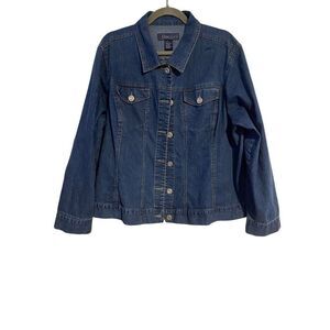 Baccini Womens Plus Size 3X Denim Jacket With Button Front Chest Pockets Y2K Art